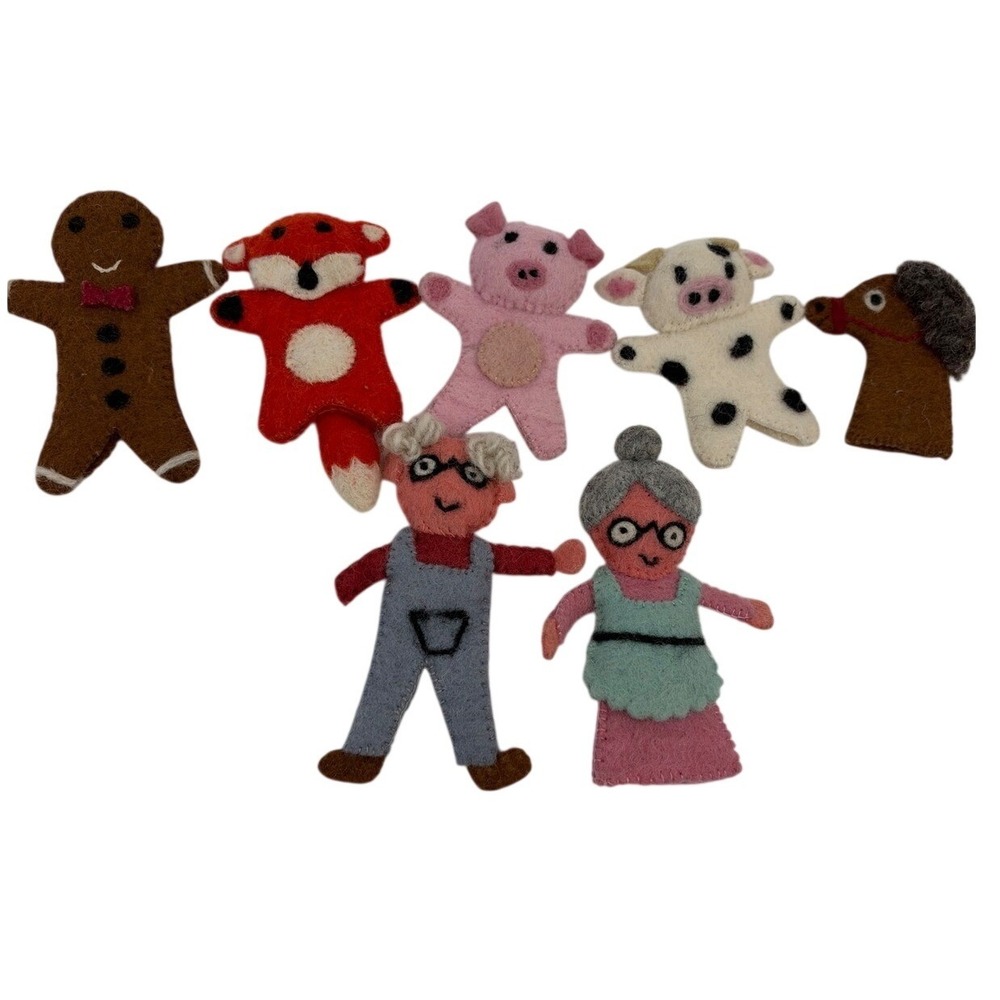Felt Gingerbread Man Finger Puppet Set Storytelling Pretend Playtime Preowned